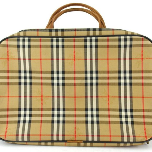 Burberry Boston Bag Check Beige Canvas ~ Leather Auth Used T18536 - Picture 8 of 8